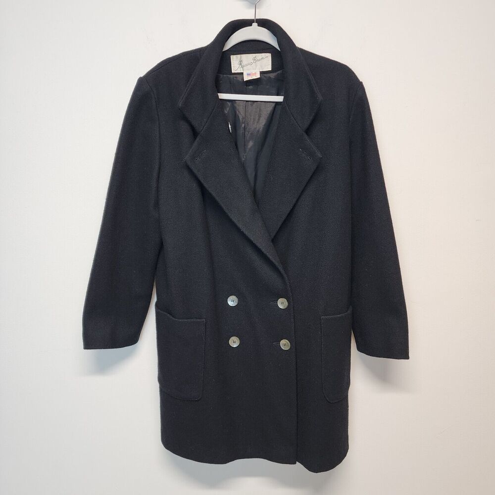 Beau Brem Womens Overcoat Size 16 Black Wool Double Breast Union Tag Vintage